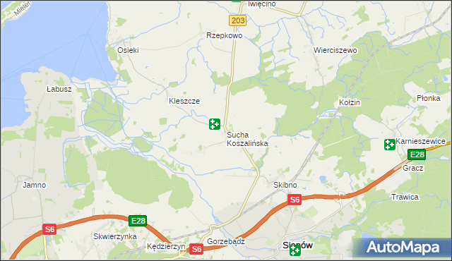 mapa Sucha Koszalińska, Sucha Koszalińska na mapie Targeo