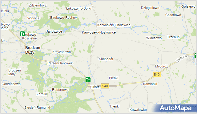 mapa Suchodół gmina Brudzeń Duży, Suchodół gmina Brudzeń Duży na mapie Targeo