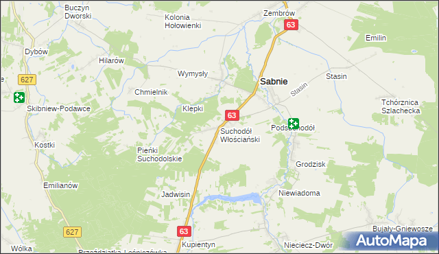 mapa Suchodół Włościański, Suchodół Włościański na mapie Targeo