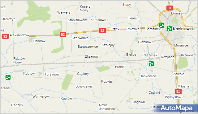 mapa Suchodoły gmina Krośniewice, Suchodoły gmina Krośniewice na mapie Targeo