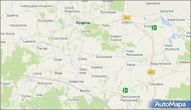 mapa Suchowola gmina Rząśnia, Suchowola gmina Rząśnia na mapie Targeo