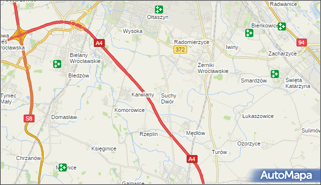 mapa Suchy Dwór gmina Żórawina, Suchy Dwór gmina Żórawina na mapie Targeo