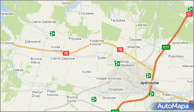 mapa Sudół gmina Jędrzejów, Sudół gmina Jędrzejów na mapie Targeo