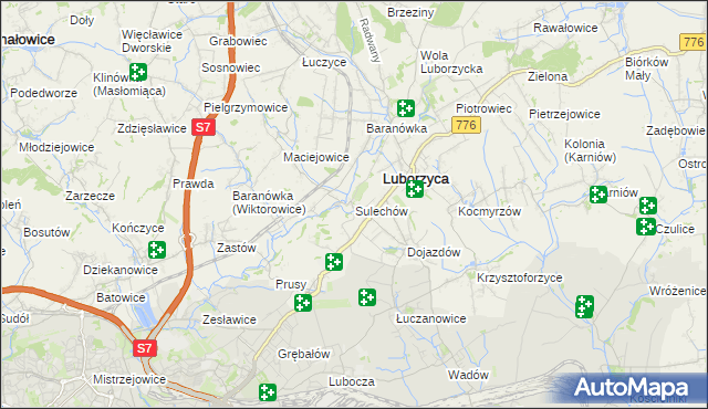 mapa Sulechów gmina Kocmyrzów-Luborzyca, Sulechów gmina Kocmyrzów-Luborzyca na mapie Targeo