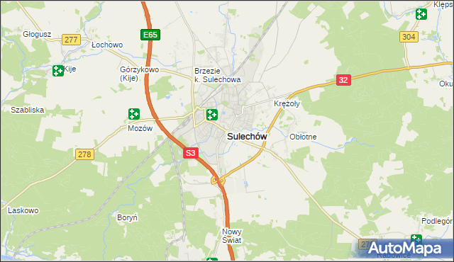 mapa Sulechów powiat zielonogórski, Sulechów powiat zielonogórski na mapie Targeo