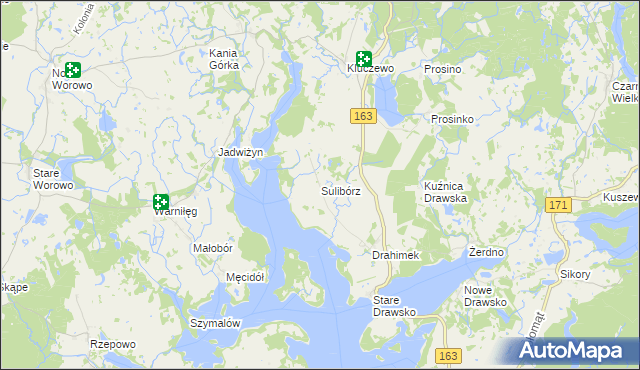 mapa Sulibórz gmina Czaplinek, Sulibórz gmina Czaplinek na mapie Targeo