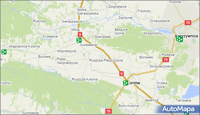 mapa Suliszów gmina Łoniów, Suliszów gmina Łoniów na mapie Targeo