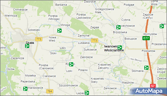 mapa Sułkowice gmina Iwanowice, Sułkowice gmina Iwanowice na mapie Targeo