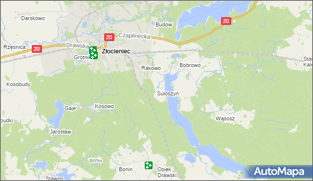 mapa Sułoszyn gmina Złocieniec, Sułoszyn gmina Złocieniec na mapie Targeo