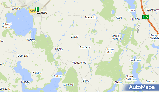 mapa Surbajny, Surbajny na mapie Targeo