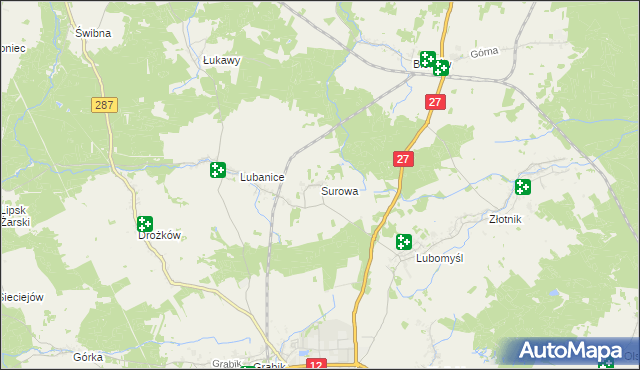 mapa Surowa gmina Żary, Surowa gmina Żary na mapie Targeo