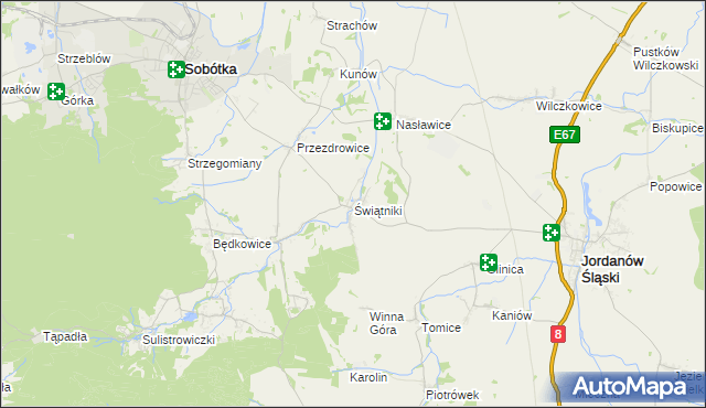 mapa Świątniki gmina Sobótka, Świątniki gmina Sobótka na mapie Targeo