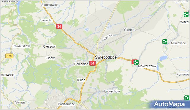 mapa Świebodzice, Świebodzice na mapie Targeo
