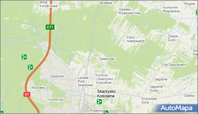 mapa Świerczek gmina Skarżysko Kościelne, Świerczek gmina Skarżysko Kościelne na mapie Targeo