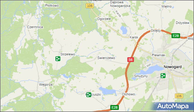 mapa Świerczewo gmina Nowogard, Świerczewo gmina Nowogard na mapie Targeo