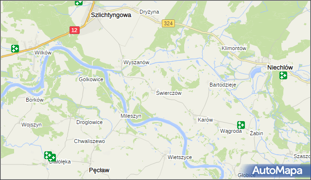 mapa Świerczów gmina Niechlów, Świerczów gmina Niechlów na mapie Targeo