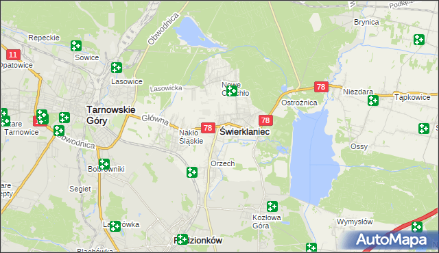 mapa Świerklaniec, Świerklaniec na mapie Targeo