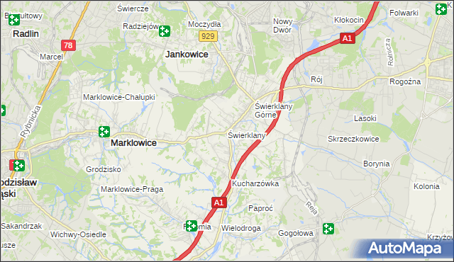 mapa Świerklany, Świerklany na mapie Targeo