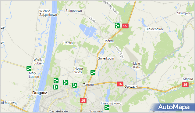 mapa Świerkocin gmina Grudziądz, Świerkocin gmina Grudziądz na mapie Targeo