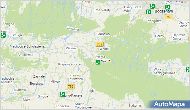 mapa Święta Katarzyna gmina Bodzentyn, Święta Katarzyna gmina Bodzentyn na mapie Targeo