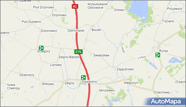 mapa Świętosław gmina Chełmża, Świętosław gmina Chełmża na mapie Targeo