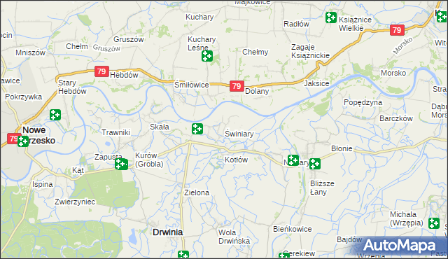 mapa Świniary gmina Drwinia, Świniary gmina Drwinia na mapie Targeo