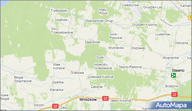 mapa Syski gmina Mniszków, Syski gmina Mniszków na mapie Targeo