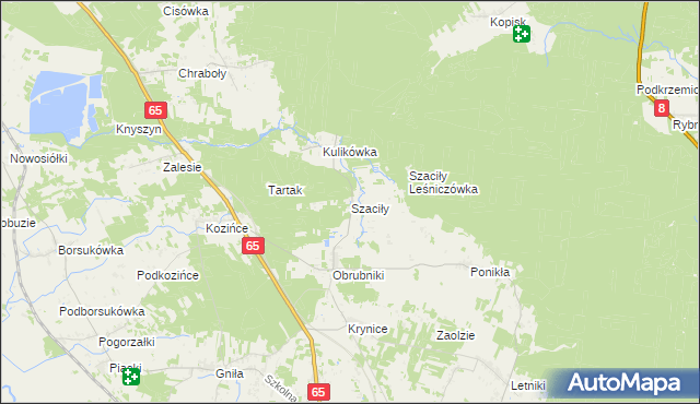 mapa Szaciły gmina Dobrzyniewo Duże, Szaciły gmina Dobrzyniewo Duże na mapie Targeo