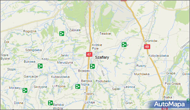 mapa Szaflary, Szaflary na mapie Targeo