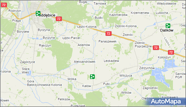 mapa Szczyty gmina Poddębice, Szczyty gmina Poddębice na mapie Targeo