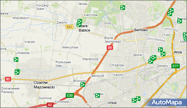 mapa Szeligi gmina Ożarów Mazowiecki, Szeligi gmina Ożarów Mazowiecki na mapie Targeo