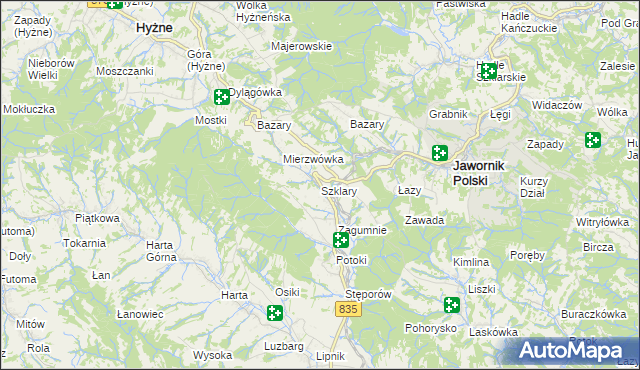mapa Szklary gmina Hyżne, Szklary gmina Hyżne na mapie Targeo