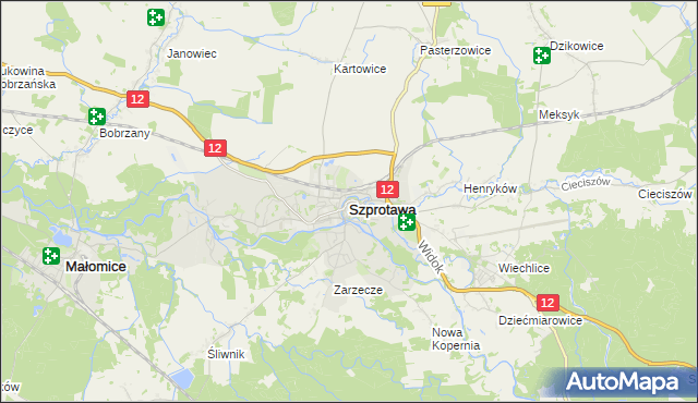 mapa Szprotawa, Szprotawa na mapie Targeo