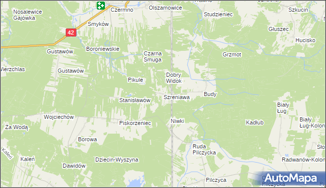 mapa Szreniawa gmina Fałków, Szreniawa gmina Fałków na mapie Targeo