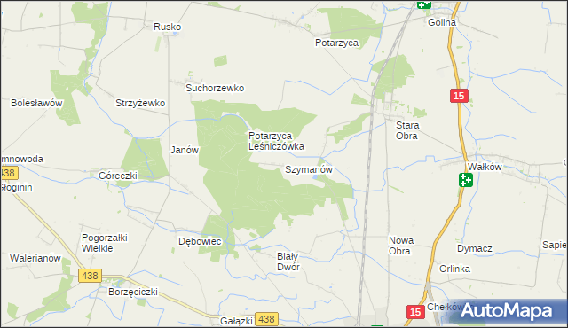 mapa Szymanów gmina Koźmin Wielkopolski, Szymanów gmina Koźmin Wielkopolski na mapie Targeo