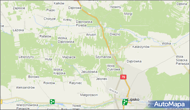 mapa Szymanów gmina Lipsko, Szymanów gmina Lipsko na mapie Targeo