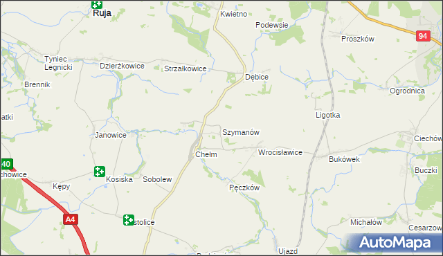 mapa Szymanów gmina Malczyce, Szymanów gmina Malczyce na mapie Targeo