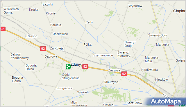 mapa Szymanowice gmina Zduny, Szymanowice gmina Zduny na mapie Targeo