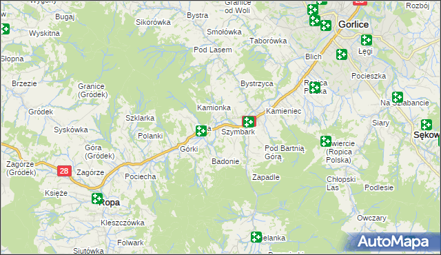 mapa Szymbark gmina Gorlice, Szymbark gmina Gorlice na mapie Targeo