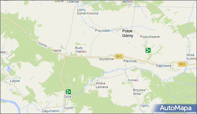 mapa Szyszków gmina Potok Górny, Szyszków gmina Potok Górny na mapie Targeo