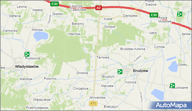 mapa Tarnowa gmina Brudzew, Tarnowa gmina Brudzew na mapie Targeo