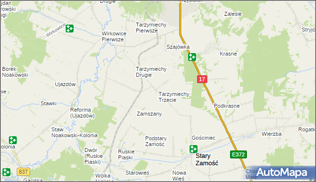 mapa Tarzymiechy Trzecie, Tarzymiechy Trzecie na mapie Targeo