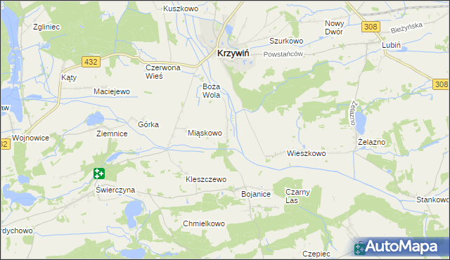 mapa Teklimyśl gmina Krzywiń, Teklimyśl gmina Krzywiń na mapie Targeo