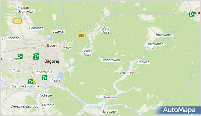mapa Teodorówka gmina Biłgoraj, Teodorówka gmina Biłgoraj na mapie Targeo