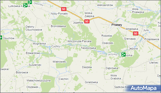 mapa Teodorówka gmina Pniewy, Teodorówka gmina Pniewy na mapie Targeo