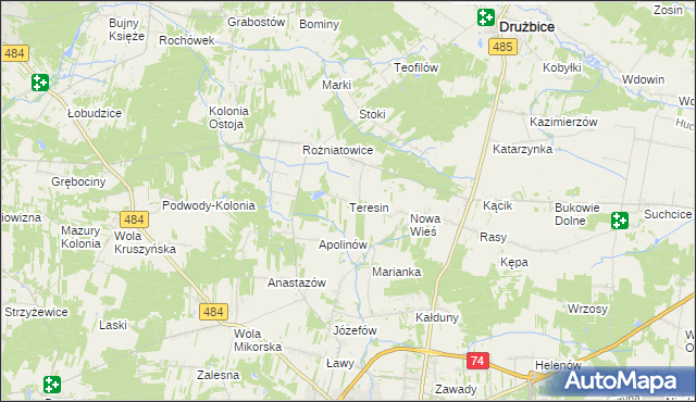 mapa Teresin gmina Drużbice, Teresin gmina Drużbice na mapie Targeo