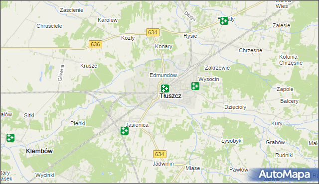 mapa Tłuszcz powiat wołomiński, Tłuszcz powiat wołomiński na mapie Targeo