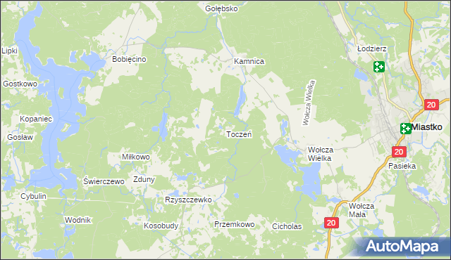 mapa Toczeń gmina Miastko, Toczeń gmina Miastko na mapie Targeo