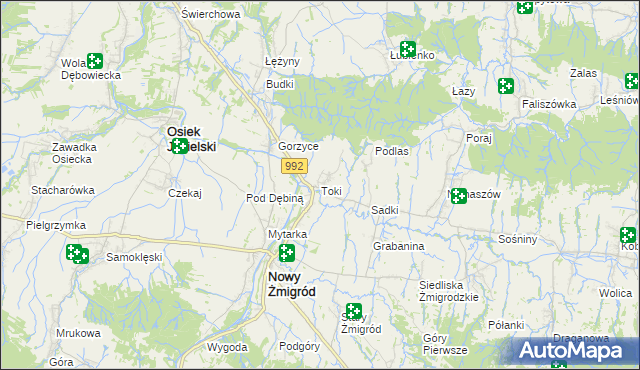 mapa Toki gmina Nowy Żmigród, Toki gmina Nowy Żmigród na mapie Targeo