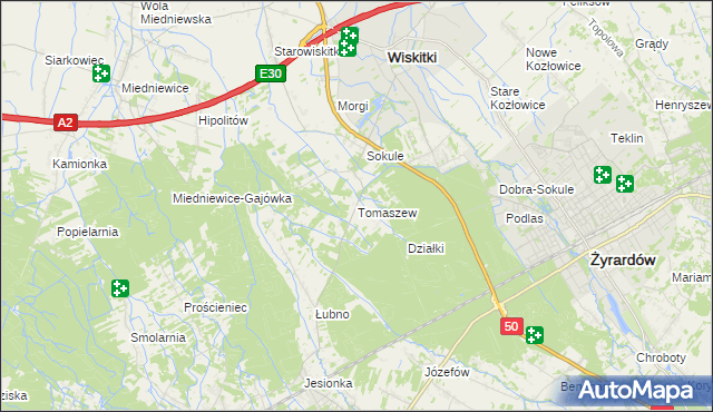 mapa Tomaszew gmina Wiskitki, Tomaszew gmina Wiskitki na mapie Targeo